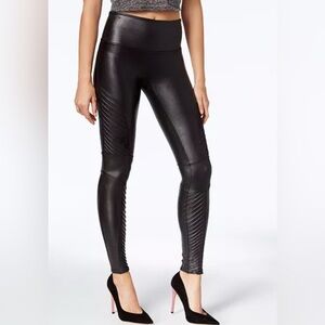 SPANX Faux Leather Moto Leggings In Black Sz S Shaping Waistband